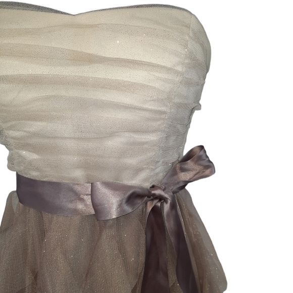 Teeze Me Strapless Layered Cocktail Dress Dusty Rose & Cream Gold Shimmer Size 9 - Picture 4 of 9